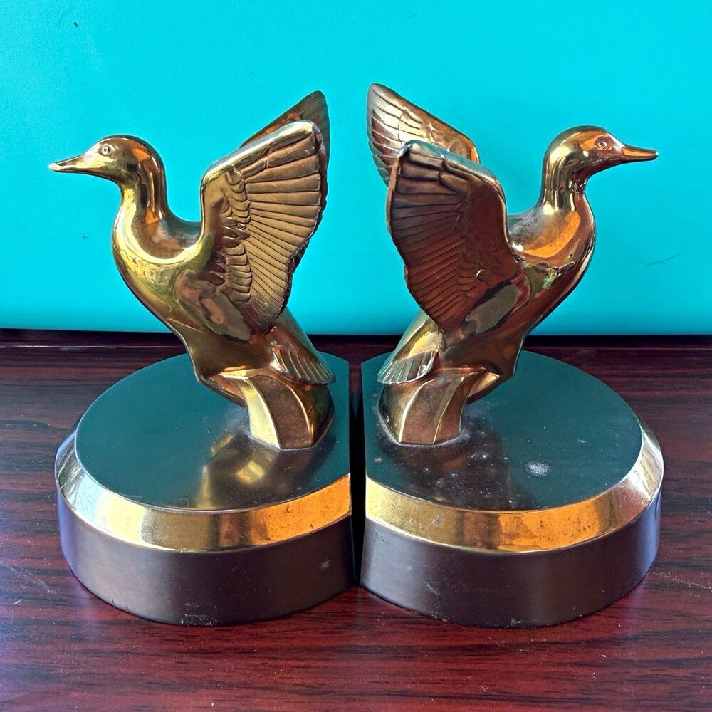 Brass Duck Bookends Polished Finish Wildlife Decor